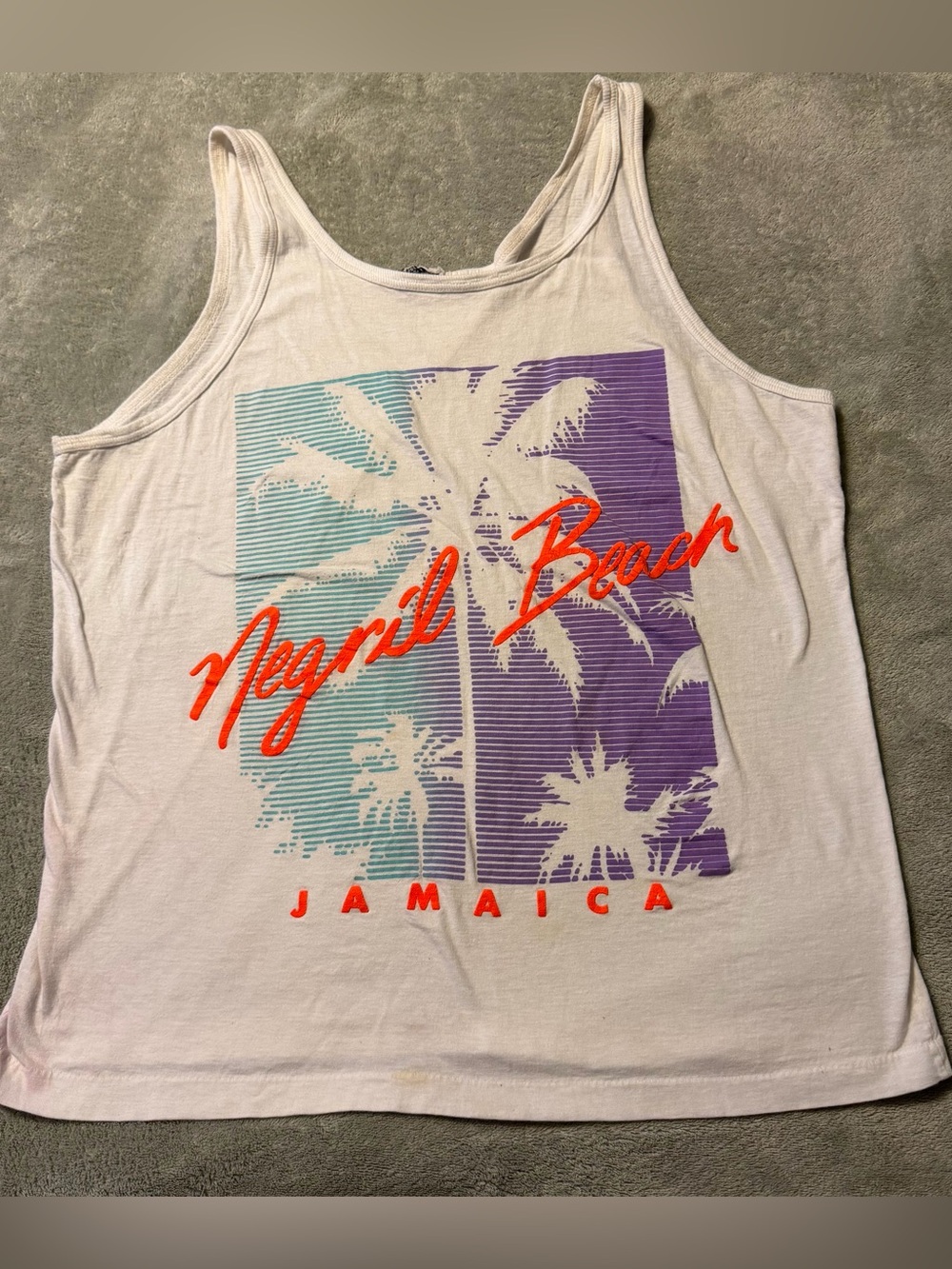 Vintage Negril Beach Jamaica Tank Top Neon Puff Print Single Stitch Size M/L